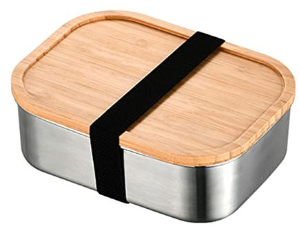 304 Edelstahl Frischhaltebox Brotdosen Versiegelte Frischhaltebox Kühlschrank Obst Gefrierboxen mit Holzdeckel