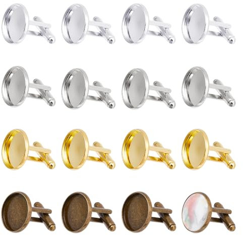 DICOSMETIC 32 Stück Männer Manschettenknöpfe 4 Styles Blank Manschettenknöpfe Messing Manschettenknopf Mit Klarglas Cabochons Für Bekleidung Kleidung Knöpfe Herstellung Fach: 18/27mm