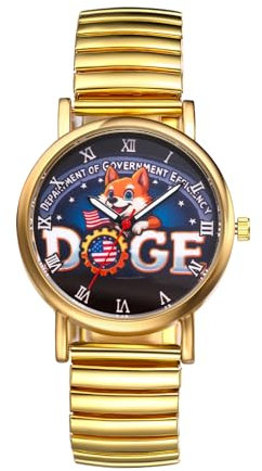 JewelryWe Herrenuhr Doge Elastische Uhren: Musks Department of Government Efficiency Analog Quarz Armbanduhr Herren Damen Gold Edelstahl Stretch Armband Uhr mit Zugarmband & Römischen Zahlen