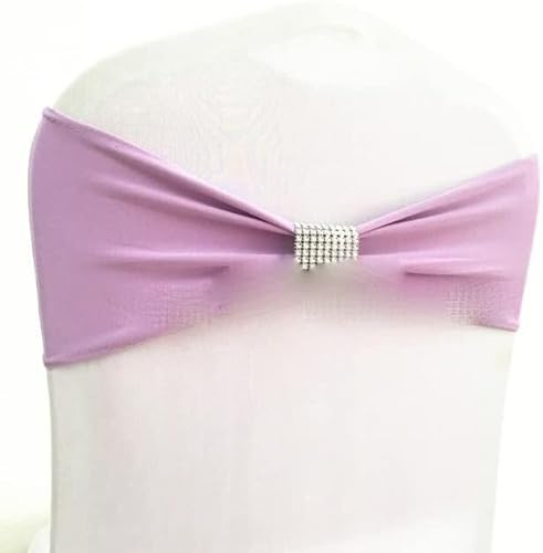 SDGBCXD, Chair Sashes,10pcsSpandex Elastic Chair Sash Band Bows With Diamond Buckle Hotel Party Event Decoration Stretch Wedding Chair Sash Tie,Chair Cover Bow(Lilac)
