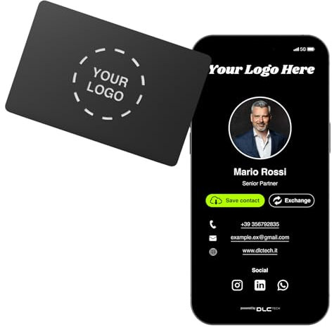 Digitale Visitenkarte NFC Contactless QrCode-GRAFICA PERSONALISIERT - Keine App erforderlich - Teilen Sie sofort Kontaktinformationen, soziale Medien und mehr (Schwarz)