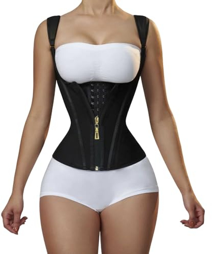 Chaleco Moldeador de látex Estilo Faja Abdominal, Prenda Exterior Retro con Cremallera y Botones.(Black,S)