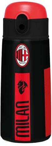Seven Milan - Botella térmica, color negro, mantenimiento de temperatura hasta 24 h, botella para guardería, escuela primaria y tiempo libre, niño, fútbol, Negro, Moderno
