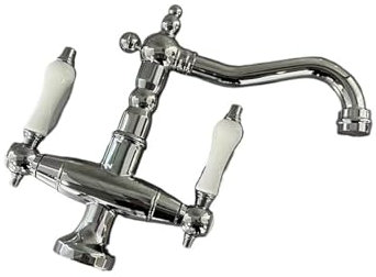SynapSYA Robinet De Salle De Bain Ancien Robinet Vintage Robinet à Double poignée en Or Robinet de lavabo de Salle de Bain Robinet monotrou en céramique Robinet Chaud et Froid(Chrome)