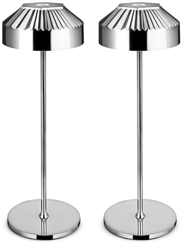 LuminexDesigns Kabellose Akku LED Tischlampe 2er Pack TL16 VIOA | 25 cm LED-Tischlampe aus massivem Aluminium, für Schlafzimmer, Wohnzimmer, Esszimmer und Terrasse, IP54, 2600 mAh, Chrom