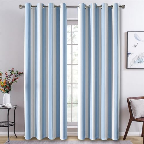 Vertical Stripe Curtains for Bedroom, Blue and White Striped Blackout Curtains for Living Room, 54 Drop Eyelet Window Treatments Home Decor 46 X 54 Inch (W X L), 2 Panels X&-53