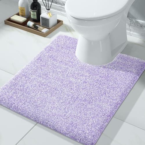 Yimobra Rutschfester Badezimmerteppich Extra weich und bequem Wasserabsorbierende, Dicke und maschinenwaschbare Badematte Flauschig für Dusche und Badewanne, Lila & Weiß, 51 x 61 cm