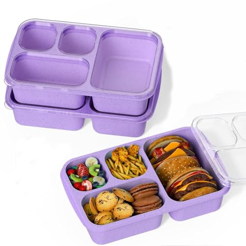 ZHUIYIWIN Snack Boxes (3 Pack), Reusable Bento Lunch Boxes with 3 Compartments for Kids Adults,Divided Food Storage Containers for School Work Travel (Purple)