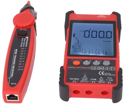 Haofy Netzwerk-Kabeltester, 600 M Reichweite, mit LCD-Display für Echtzeit-Signalverfolgung, Digitales 2-in-1-Multimeter für LAN-Installation, Kabelfehlererkennung, Büronetzwerk-Einrichtung (Rot)