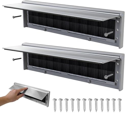 2 Sets Letter Box Flap, Letterbox Draught Excluder, Letterbox with Brushes & Flap, Letter Box Draught Excluder Internal for Wooden or UPVC Doors(Silver)