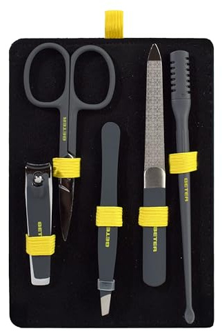 Beter – Reise-Pflegeset, Level Up Collection, Basisset mit Nasenhaarschneider, Maniküre-Werkzeugen aus Edelstahl, Pinzette und kompakter, leichter Kulturtasche, Zitrone