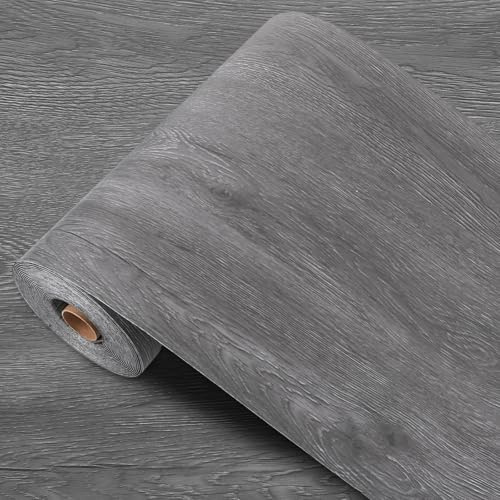 CYEER PVC Bodenbelag Selbstklebend Holzoptik Grau (40cm x 10m), 1,6mm Starker Vinylboden von der Rolle, Wasserfeste Klebefolie für Boden, Treppen & Möbel, rutschfest & Abwischbar - 4m²