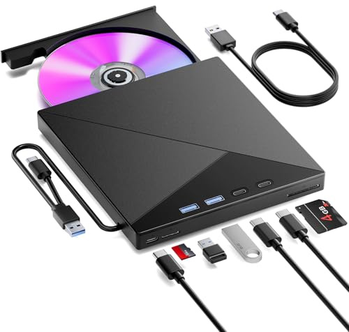 BNEHHOV Grabadora de CD/DVD y Lector de CD 7 en 1 con USB 3.0 y Type-C