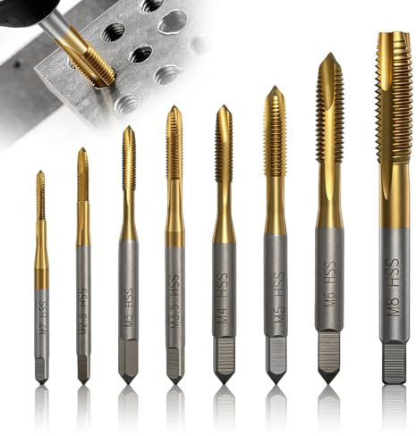 Gsdfldob 8 Teiliges Professionelles Gewindebohrer Set Titanbeschichtet | M2/M2.5/M3/M3.5/M4/M5/M6/M8 Gewindeschneider Hss Gewindeschneider Set zum Schneiden von Innengewinden in Metall und Holz