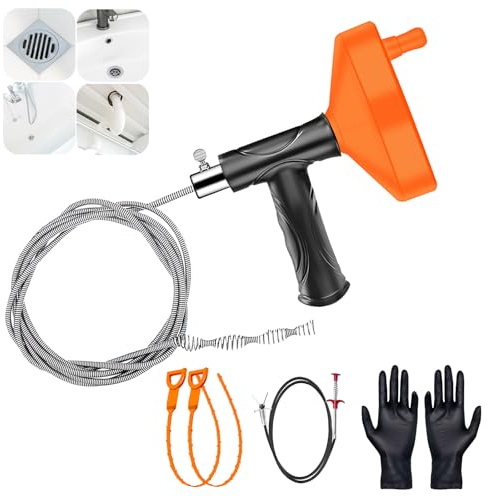 33 Ft Drain Snake Auger, Heavy Duty Plumbing Snake for Sink, Tub, and Shower, Clog Remover Drain Cleaner Tool with Gloves