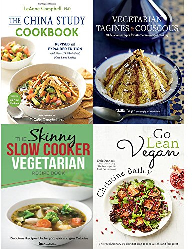 Cina studio libro di cucina, tajine vegetariani e couscous [copertina rigida], libro di ricette vegetariane a cottura lenta e go lean vegan 4 libri collezione set