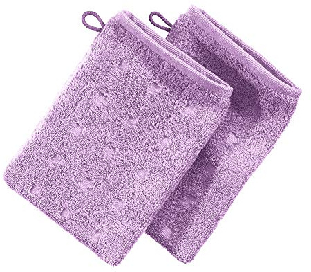 Möve Waschhandschuh Quadretti 2er-Pack Walk-Frottier Viola Größe 15x20 cm