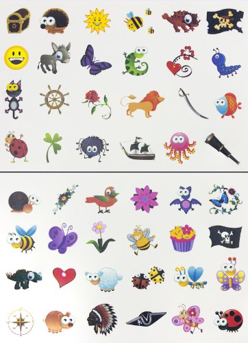 Oblique Unique® Tattoo Set 96 Kindertattoos Tattoo Verschiedene Motive Kinder Spielen