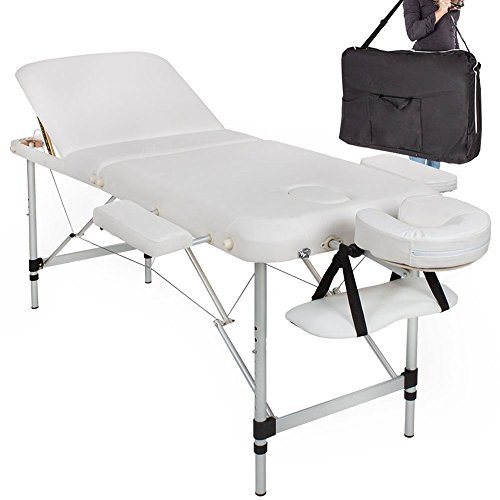 Bakaji Massageliege, Aluminium, zusammenklappbar, 3 Zonen, Massagen Physiotherapie SPA Wellness-Zentrum Professionell Schwarz 12Kg mit Tragetasche