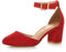 Ajvani Womens Ladies Low mid Block Heel Ankle Strap Court Shoes Sandals Size, Red Suede, 6 UK