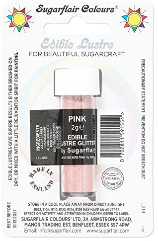 Sugarflair Pink Edible Lustre Glitter, Add a Lustrous Shine to Cakes or Decorations. Brush On or Add Rejuvenator to Create Eye-Catching Edible Paint - 2g