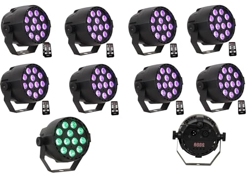 Ibiza - Pack de 8 Projecteurs ParLEDS PAR-MINI-RGB3 12x3W RGB 3-en-1 DMX Télécommande - Soirée Fête DJ Animation Prestation Éclairages Lumières Professionnel