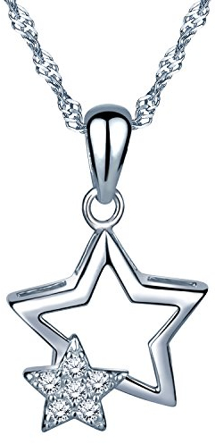 Unendlich U Fashion Doppel Sterne Damen Mädchen Halskette 925 Sterling Silber Zirkonia Anhänger Kette mit Anhänger, Silber