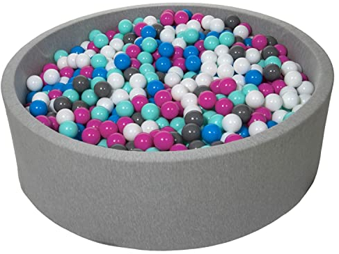Velinda Bällebad Ballpool Kugelbad Bällchenbad Bällchenpool KinderPool 1200 Bälle/O125cm (Farbe der Bälle: weiß, blau, pink, grau, türkis)
