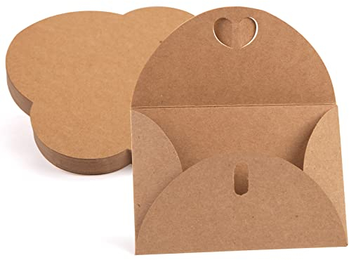 HAKACC 100 Stück Herz Briefumschläge, Mini Briefumschläge Kraftpapier Umschläge mit Herz Verschluss für Weihnachten Valentinstag Geschenkkarten