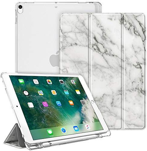 Fintie Hülle mit Pencil Halter für iPad Air 10.5 2019 (3. Generation) / iPad Pro 10.5 2017 - Ultradünn Superleicht Schutzhülle mit transparenter Rückseite Abdeckung, Auto Sleep/Wake, Marmor Weiß