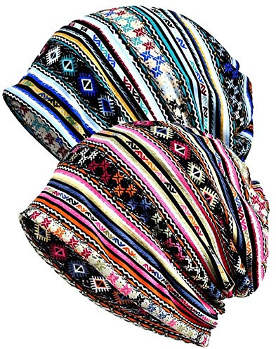 XYIYI Damen Mütze Chemo Hut Slouchy Kopfbedeckungen Kopf Wraps Krebshüte (Streifen)