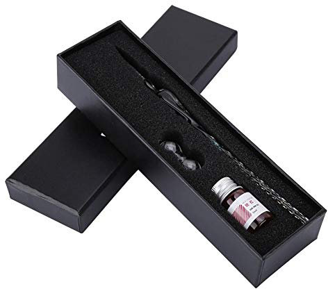 Socialme-eu (1#) Stylo plume en verre avec motif ciel étoilé et porte-stylo réutilisable