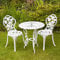 Home Source Rose Garden Patio Outdoor Bistro Set Table and 2 Chairs Metal Garden Furniture, White