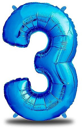 envami® Luftballon Geburtstag XXL Blau - Riesen Folienballon in 40 - 101cm Geburtstagsdeko - Ballon Zahl Deko zum Geburtstag - Geburtstagsdeko Jungen Blau - fliegt mit Helium (Zahl 3)