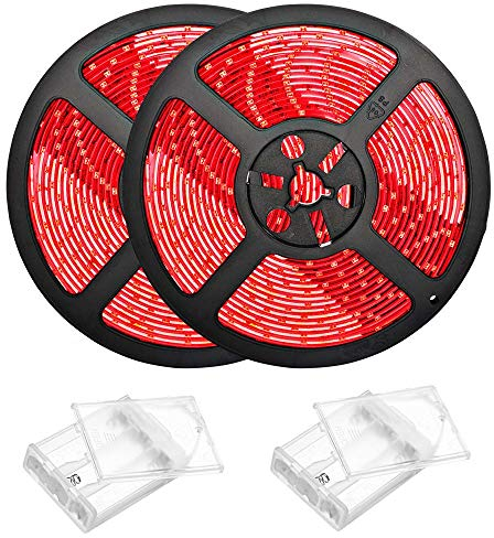 Sunboia LED Strip Light Red 2x1m,Flexible Lights Strip Battery Operated,TV Backlight,Waterproof Sticky Backed LED Lights for Christmas Bedroom Kitchen Cabinet Wardrobe TV Indoor Outdoor Decorations