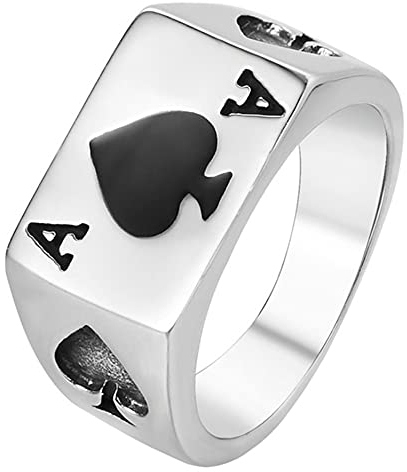 AMDXD Freundschaftsringe Paar, 13MM Hochzeit Ringe Deko Siegelring Pik-Ass, Edler Edelstahlring, Verlobungsringe, Ehering, Partnerringe, Silber, Gr.62 (19.7)