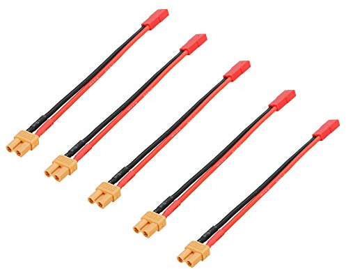 5 Stück XT60 Weiblicher Stecker Adapter auf JST Männlicher Stecker Adapter mit 20AWG-Silikonkabeladapter