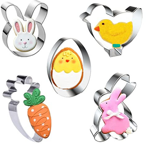 5Stück Ausstechformen Ostern Set, Ausstecher Osterplätzchen, Ei Hase Karrote Küken,Plätzchenform Keksform Keksausstecher Oster Keks Backen, Plätzchenbacken mit Kindern 5p cookie cutteres