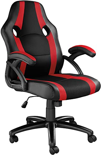 TecTake® Silla Gaming, Silla Oficina Ergonómica, Reposabrazos, Ajustable Altura, Silla Estudio, Gaming Chair, Asiento Gamer, Sillón Gaming, Ergonómico, Mecanismo Basculante, Giro 360 - Negro/Rojo