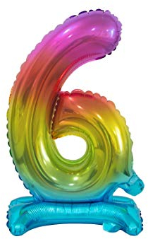 GoDan Beauty&Charm Luftballons Zahlen 0-9 zum Aufstellen auf dem Tisch 38 cm Folienballon Geburtstagsluftballons Zimmer und Raumdekoration beim Geburtstag Jubiläum (Zahl 6 Regenbogen)