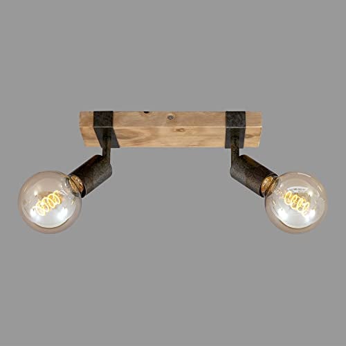 BRILONER - Deckenlampe Vintage schwenkbar, Holzbasis, E27 Fassung, max. 25 Watt, Deckenleuchte, Lampe, Wohnzimmerlampe, Schlafzimmerlampe, Küchenlampe, Deckenstrahler, 28x10x9 cm, Holz-Schwarz
