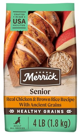 Merrick Healthy Grains Premium Dry Dog Food, Wholesome and Natural Dry Chicken Kibble, Senior Recipe - 4.0 lb. Bag