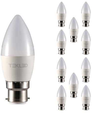 TEKLED® C37 LED Candle Bulbs | B22 Bayonet Cap | Energy Saving 6W Light Bulb 50W Incandescent Bulb Equivalent | 6000K 470LM NONDIMMABLE | 10-Pack Daylight