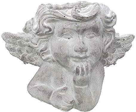 XL Engelkopf als Pflanzgefäß Übertopf Pflanzschale aus Zement – Gartendeko für Balkon, Terrasse, Wohnzimmer – für Blumen, Kräuter, Engelsdeko, romantisch (grau) B 25cm x T 15cm x H 18cm (Engel A)
