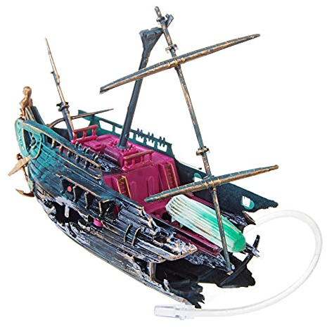 PAKEY Resin Air Pump Driven Action Shipwreck Decoration Aquarium Landscaping Decoration Fish Tank Ornament Pet Habitat Décor