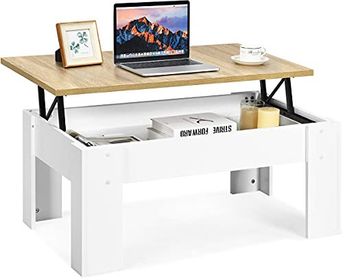 DREAMADE Couchtisch mit höhenverstellbarer Platte, Beistelltisch aus Holz, ausziehbarer Wohnzimmertisch, Kaffetisch, Sofatisch für Wohnzimmer Büro (Weiß)