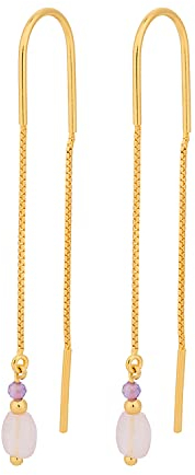Pernille Corydon Ohrringe Gold Damen - Cloudy Rose Ohrketten mit Rosenquarz und Amethyst Anhänger - Sterling Silber 925-50 mm