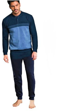 Enrico Coveri Pigiama Uomo Invernale, Pigiama Uomo in Caldo Jacquard, Pigiama Uomo Felpato, Caldo e Confortevole, Pigiama Uomo Invernale (M, 2075 Blu)