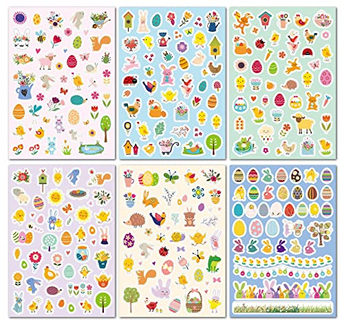 HERZWILD 12 Blätter Oster Sticker, Pack of 540 StickersFenstersticker Ostern, Osterhasen Ostereier Ostern Selbstklebende Aufkleber, DIY Osterdeko Aufkleber, für Osterdeko oder Geschenk