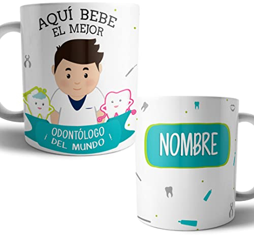 Kartoon Kase Taza Dentista Original Personalizada con Nombre | Mejor del Mundo Taza Odontologo Profesiones de Cafe Desayuno para Regalar (Dentista Hombre)